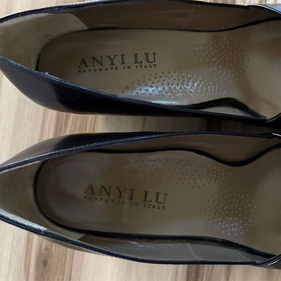 Anyi Lu Women's Black Leather Peep Toe Wedge Heels Size 9.5 - Picture 3 of 6